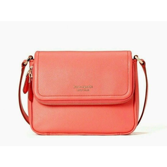 New Kate Spade Run Around Large Flap Crossbody Pebble Leather Peach Melba - Picture 1 of 5